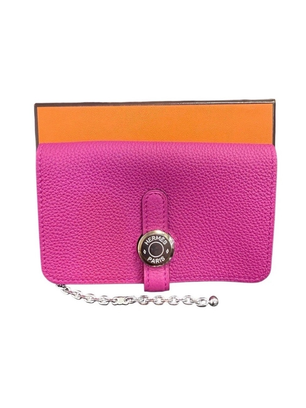 HERMES Dogon Card Case Togo Leather Rose Poupre Silver Hardware